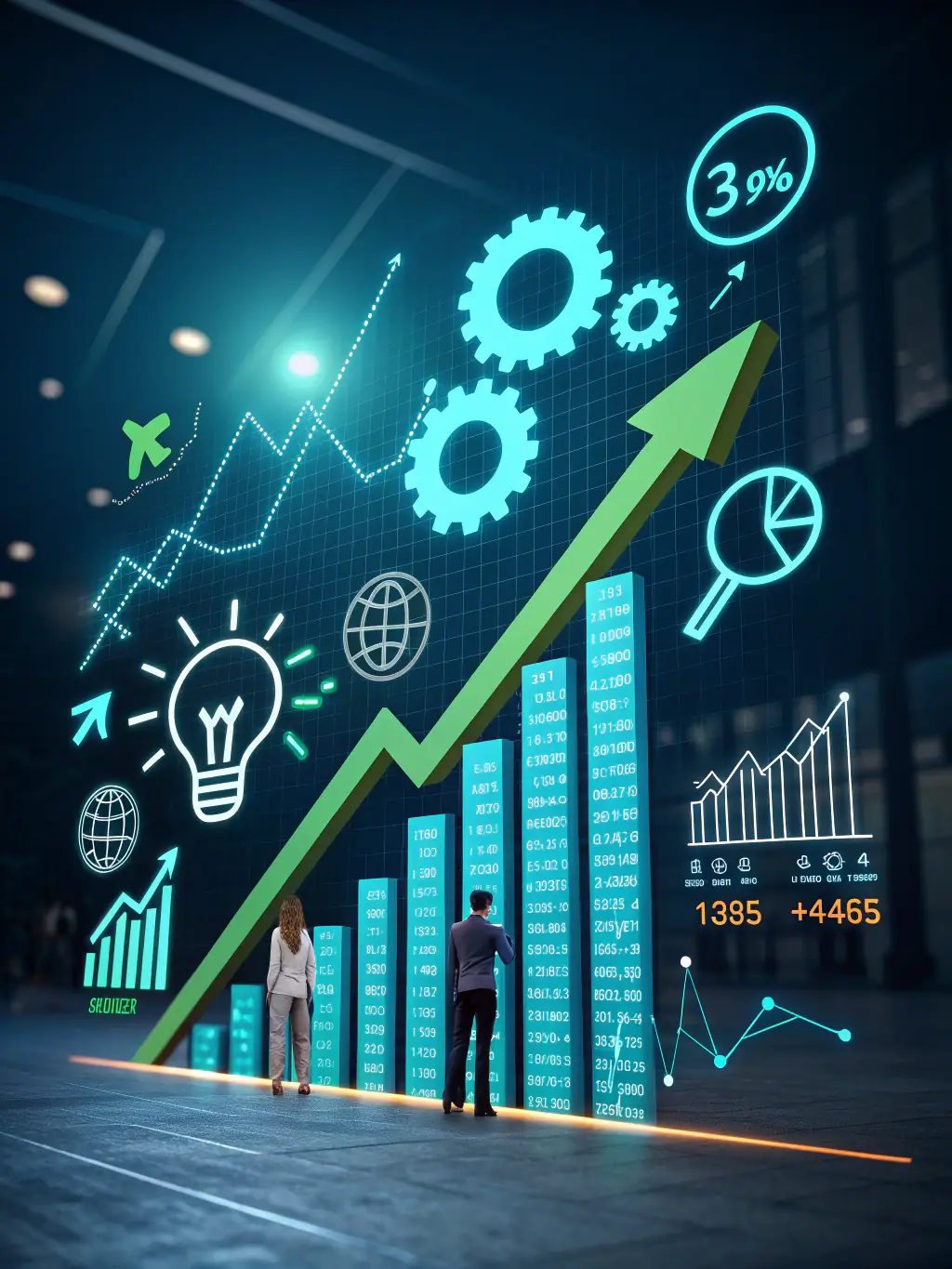 A dynamic graphic illustrating a continuous loop of optimization, with arrows pointing to data analysis, A/B testing, and performance improvements.